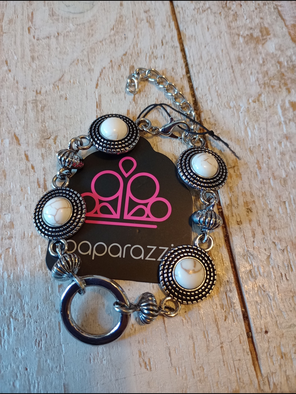 paparazzi White Stone Silver-Tone Beaded Bracelet
